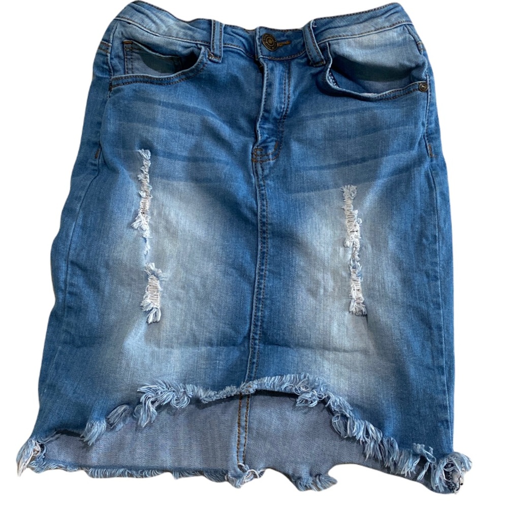 Machine Nouvelle Mode Distressed High Lo Jean Skirt